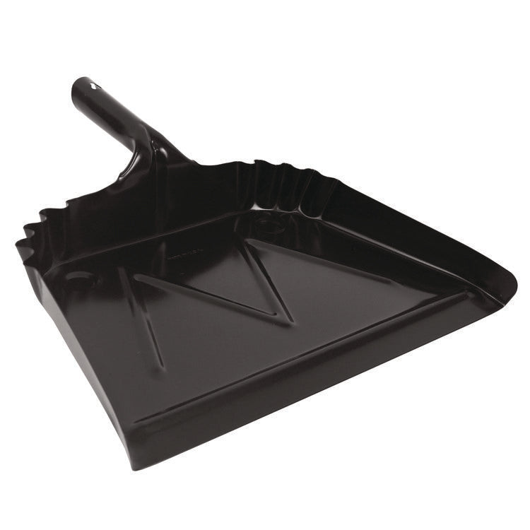 Heavy-Duty Commercial Dust Pan, 16 X 15.5, 5.38" Handle, 20-Gauge Steel, Black