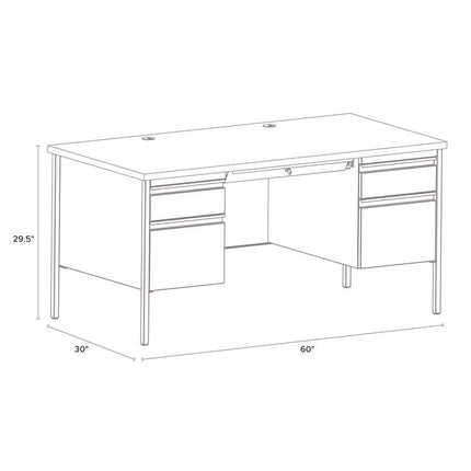 Double Pedestal Steel Desk, 60" x 30" x 29.5", Mahogany/Charcoal, Charcoal Legs