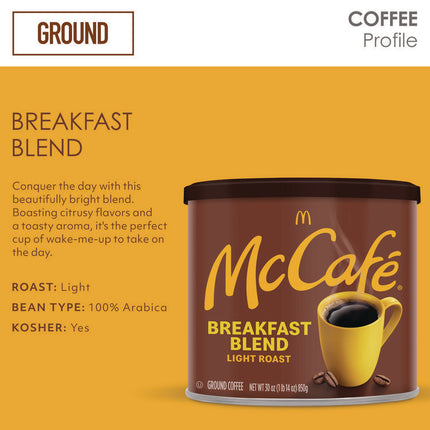 Ground Coffee, Breakfast Blend, 30 Oz Can