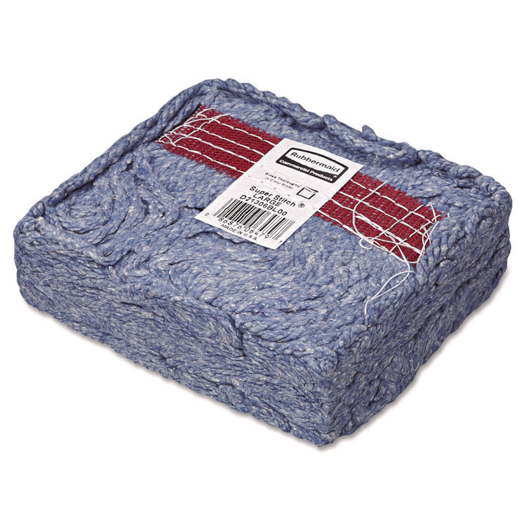 Super Stitch Blend Mop Head, Cotton/Synthetic, Large, 1" Red Headband, Blue, 6/Carton