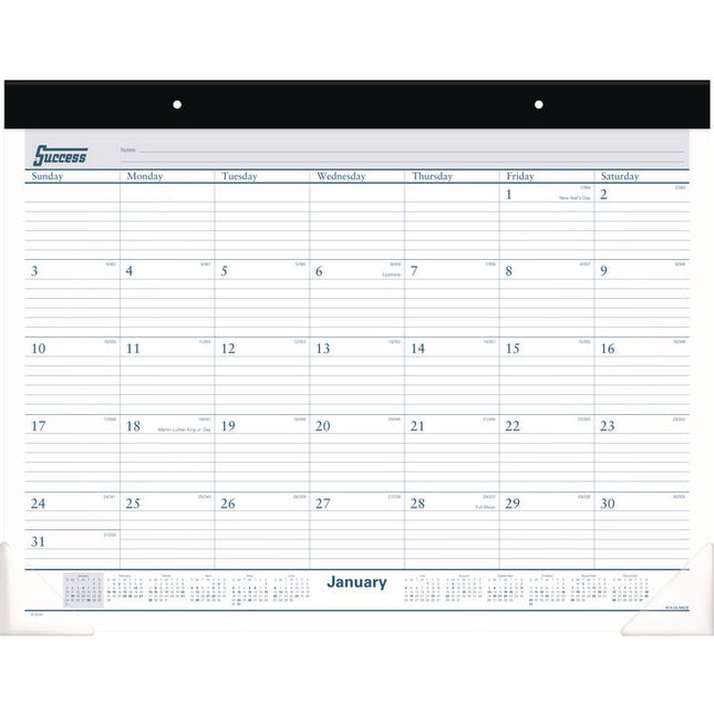 Desk Pad, 21.75 x 17, White Sheets, Black Binding, Clear Corners, 12-Month (Jan to Dec): 2025