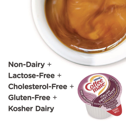 Liquid Coffee Creamer, Italian Sweet Cream, 0.38 oz Mini Cups, 50/Box, 4 Boxes/Carton