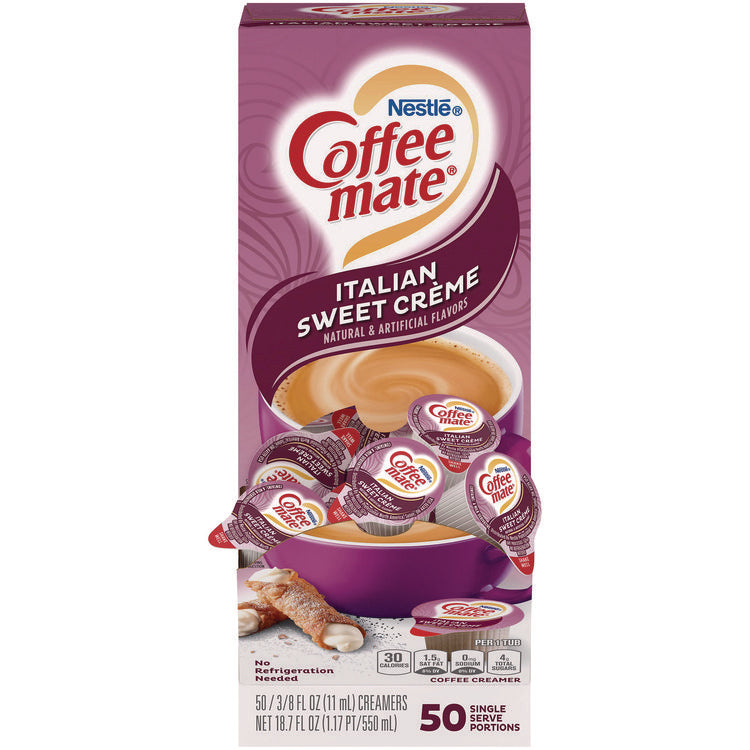 Liquid Coffee Creamer, Italian Sweet Cream, 0.38 oz Mini Cups, 50/Box, 4 Boxes/Carton