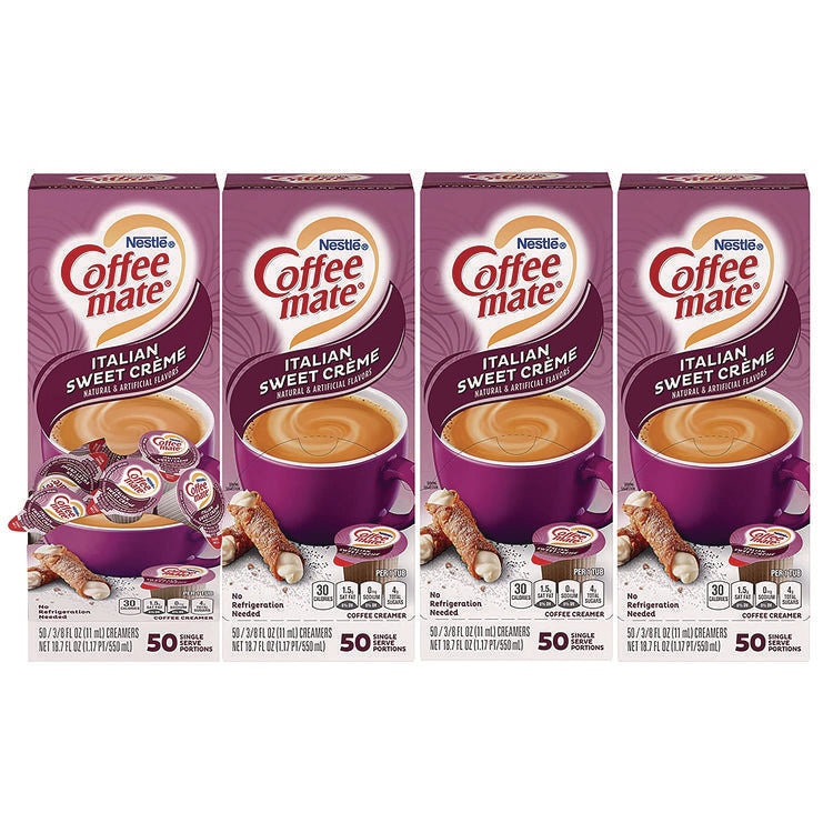 Liquid Coffee Creamer, Italian Sweet Cream, 0.38 oz Mini Cups, 50/Box, 4 Boxes/Carton
