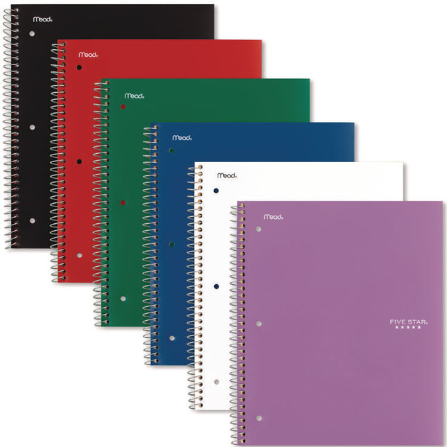 Wirebound Notebook, 5-Subject, Medium/College Rule, Randomly Assorted Cover Color, (200) 11 x 8.5 Sheets