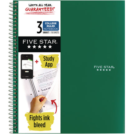 Wirebound Notebook, 3-Subject, Medium/College Rule, Randomly Assorted Cover Color, (150) 11 x 8.5 Sheets