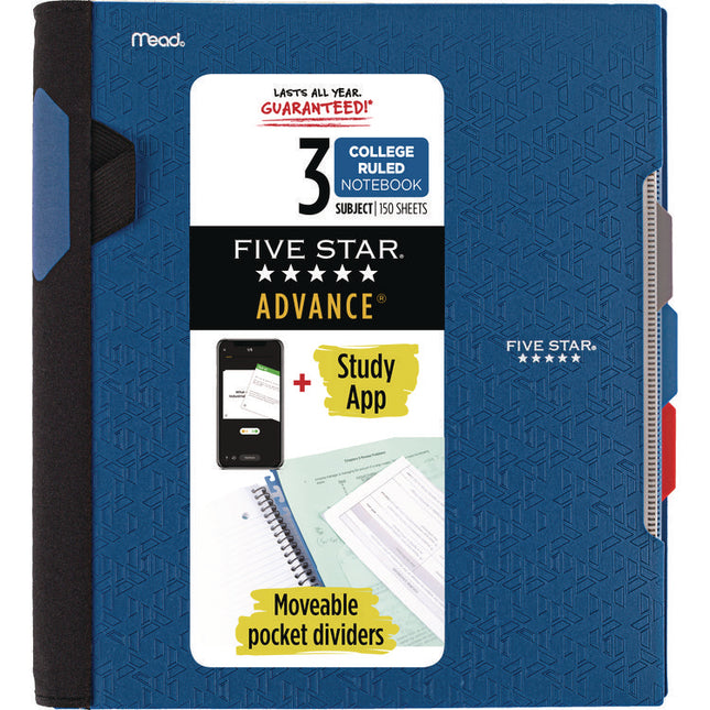 Advance Wirebound Notebook, 3-Subject, Medium/College Rule, Randomly Assorted Cover Color, (150) 11 x 8.5 Sheets