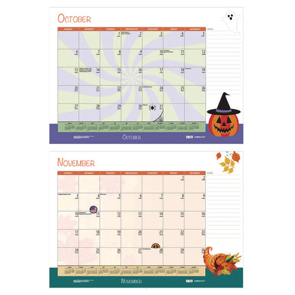 Academic Year Recycled Desk Pad Calendar, Illustrated Seasons Artwork, 22 x 17, Black Binding, 12-Month (July-June):2024-2025