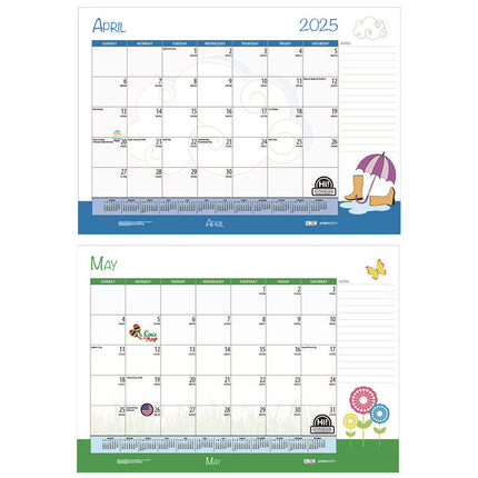 Academic Year Recycled Desk Pad Calendar, Illustrated Seasons Artwork, 22 x 17, Black Binding, 12-Month (July-June):2024-2025