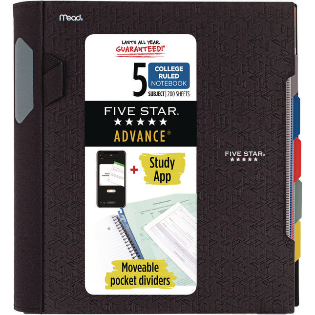 Advance Wirebound Notebook, 5-Subject, Medium/College Rule, Randomly Assorted Cover Color, (200) 11 x 8.5 Sheets