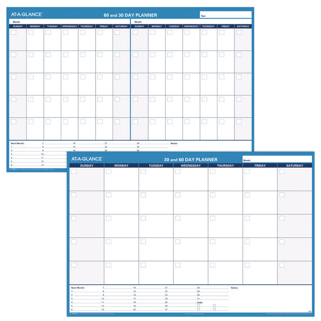 30/60-Day Undated Horizontal Erasable Wall Planner, 48 X 32, White/blue Sheets, Undated