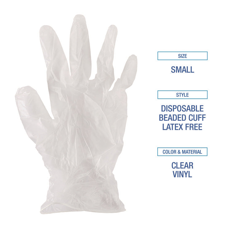 Exam Vinyl Gloves, Powder/latex-Free, 3 3/5 Mil, Clear, Small, 100/box