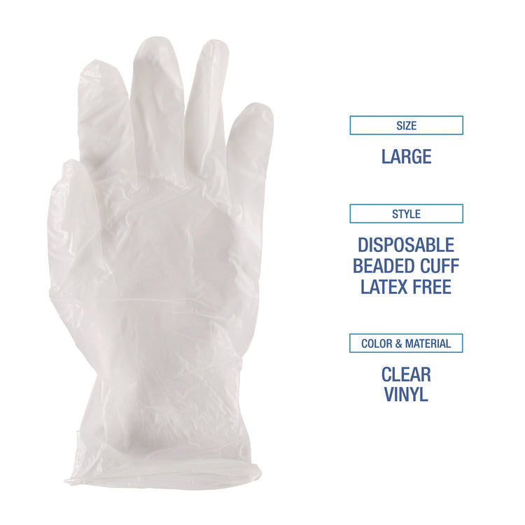 General Purpose Vinyl Gloves, Powder/Latex-Free, 2.6 mil, Large, Clear, 100/Box