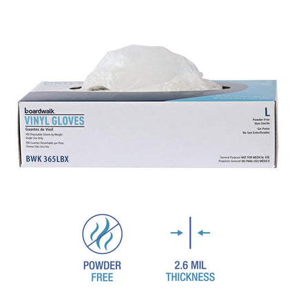 General Purpose Vinyl Gloves, Powder/Latex-Free, 2.6 mil, Large, Clear, 100/Box, 10 Boxes/Carton