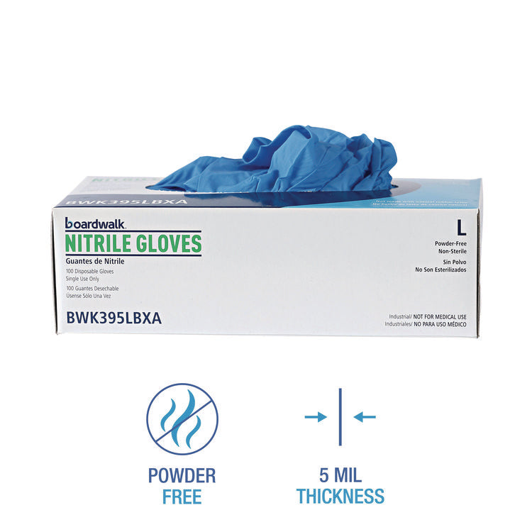 Disposable General-Purpose Powder-Free Nitrile Gloves, Large, Blue, 5 mil, 100/Box