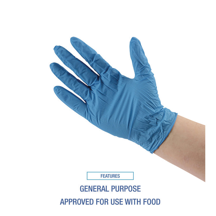 Disposable General-Purpose Powder-Free Nitrile Gloves, Large, Blue, 5 mil, 100/Box