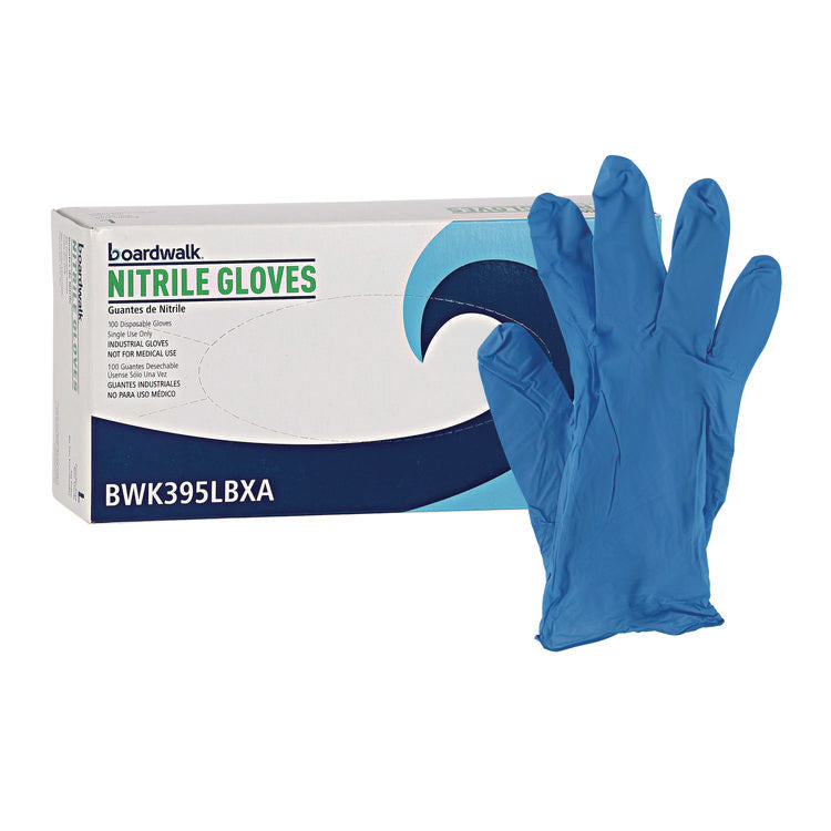 Disposable Powder-Free Nitrile Gloves, Large, Blue, 5 mil, 100/Box, 10 Boxes/Carton