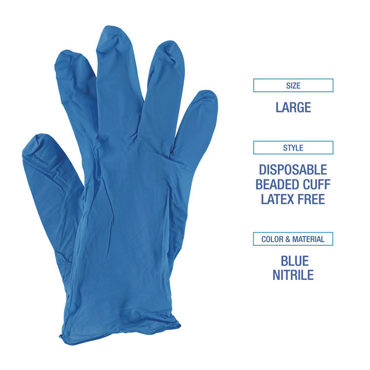Disposable Powder-Free Nitrile Gloves, Large, Blue, 5 mil, 100/Box, 10 Boxes/Carton