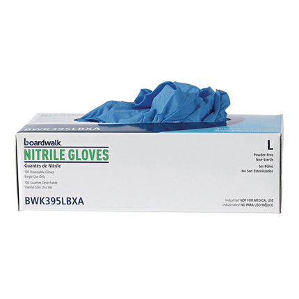 Disposable Powder-Free Nitrile Gloves, Large, Blue, 5 mil, 100/Box, 10 Boxes/Carton