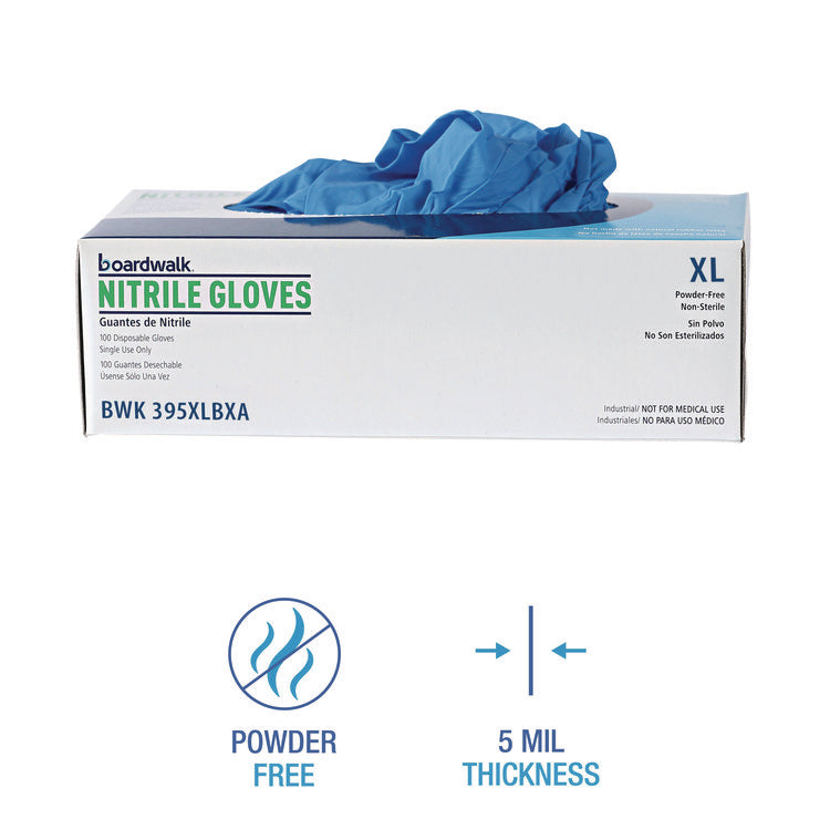 Disposable General-Purpose Powder-Free Nitrile Gloves, X-Large, Blue, 5 mil, 100/Box