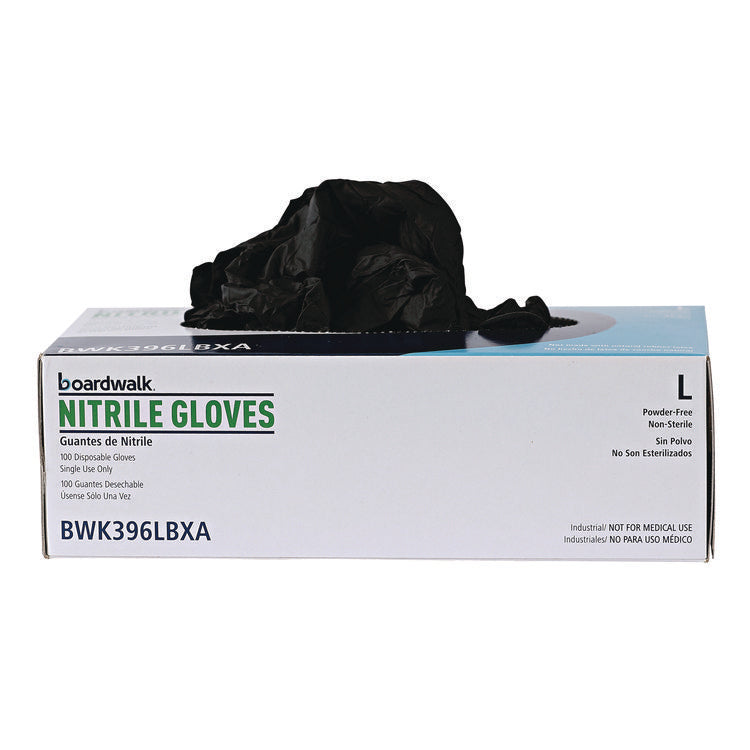 Disposable General-Purpose Powder-Free Nitrile Gloves, Large, Black, 4.4 mil, 100/Box