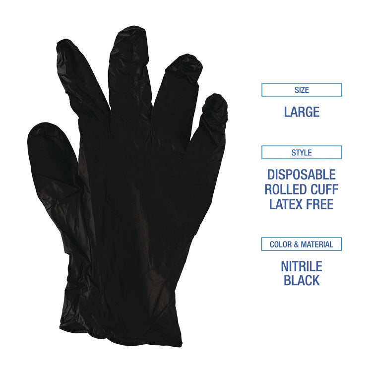 Disposable General-Purpose Powder-Free Nitrile Gloves, Large, Black, 4.4 mil, 100/Box