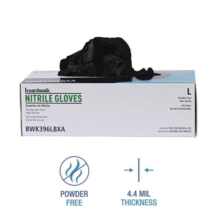 Disposable General-Purpose Powder-Free Nitrile Gloves, Large, Black, 4.4 mil, 100/Box, 10 Boxes/Carton