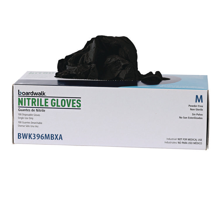 Disposable General-Purpose Powder-Free Nitrile Gloves, Medium, Black, 4.4 mil, 100/Box