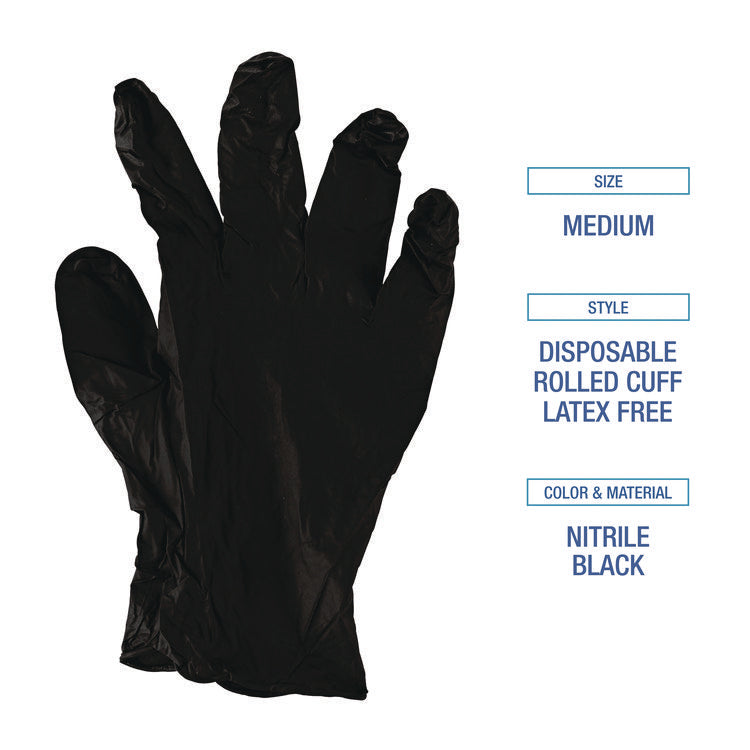 Disposable General-Purpose Powder-Free Nitrile Gloves, Medium, Black, 4.4 mil, 100/Box