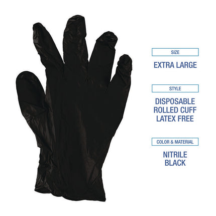 Disposable General-Purpose Powder-Free Nitrile Gloves, X-Large, Black, 4.4 mil, 100/Box