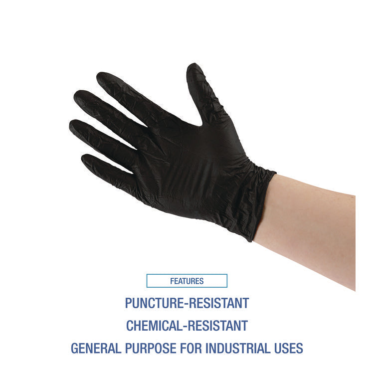 Disposable General-Purpose Powder-Free Nitrile Gloves, X-Large, Black, 4.4 mil, 100/Box