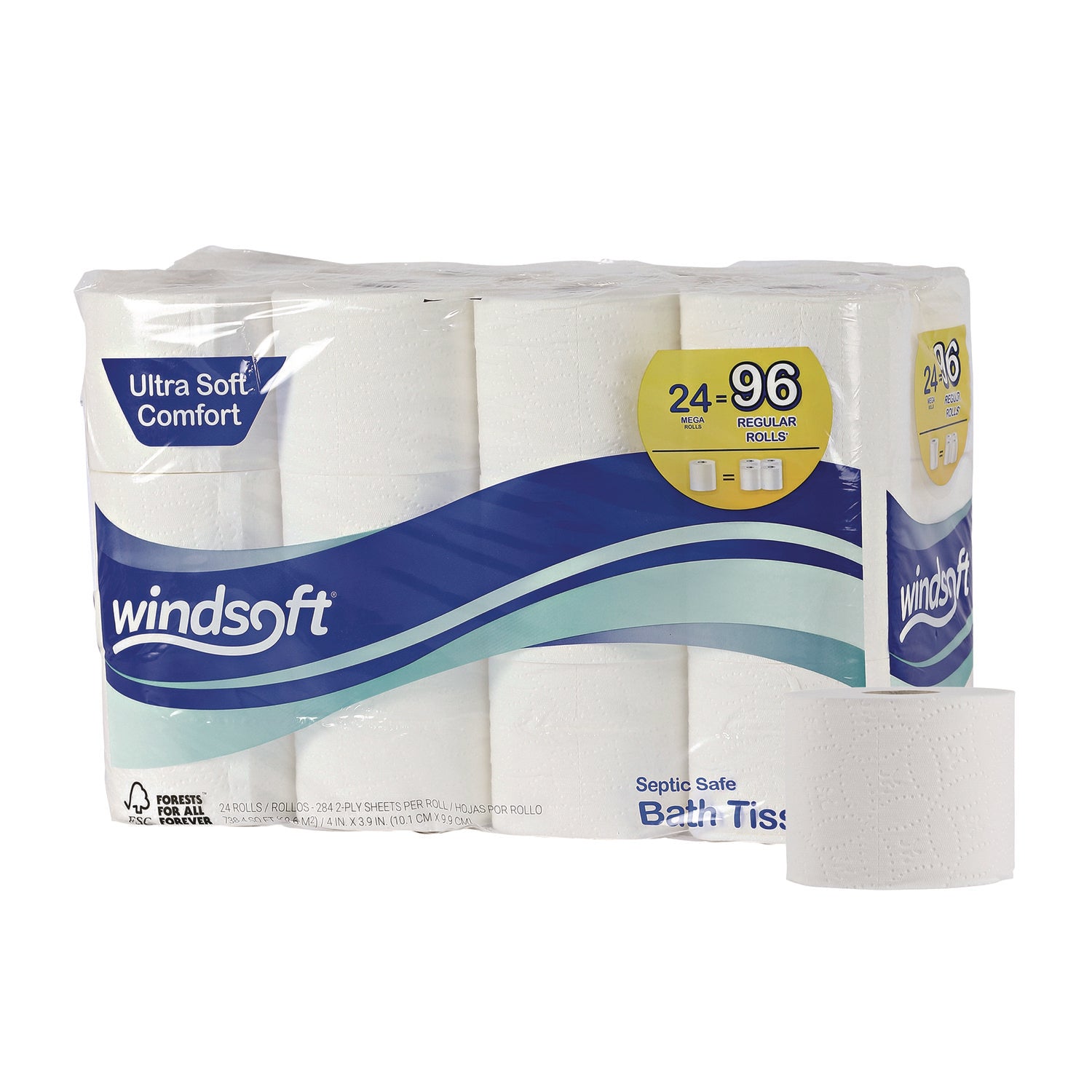 Premium Bath Tissue, Septic Safe, 2-Ply, White, 284 Sheets/Roll, 24 Rolls/Carton