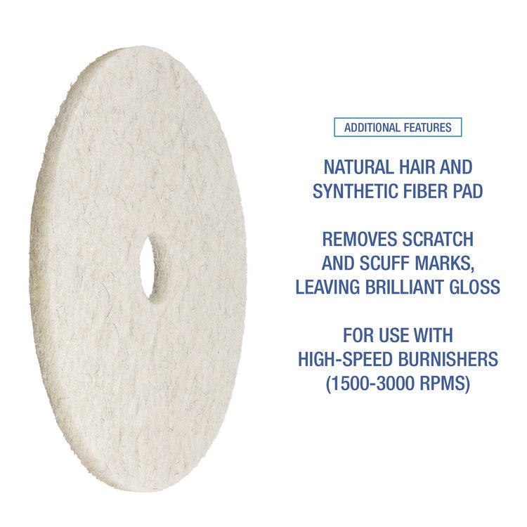 Natural Burnishing Floor Pads, 27" Diameter, White, 5/Carton