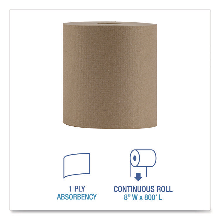Hardwound Paper Towels, Nonperforated, 1-Ply, 8" x 800 ft, Natural, 6 Rolls/Carton