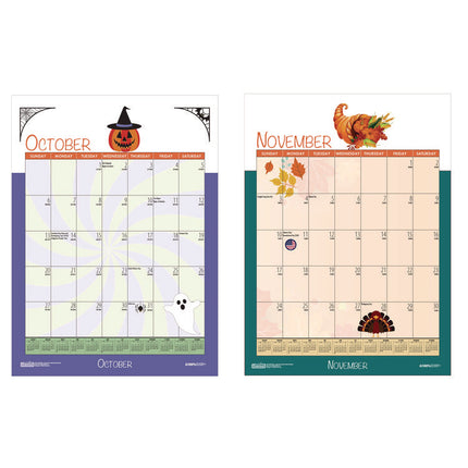 Academic Year Recycled Seasonal Wall Calendar, Illustrated Seasons Artwork, 12 x 16.5, 12-Month (July to June): 2024 to 2025