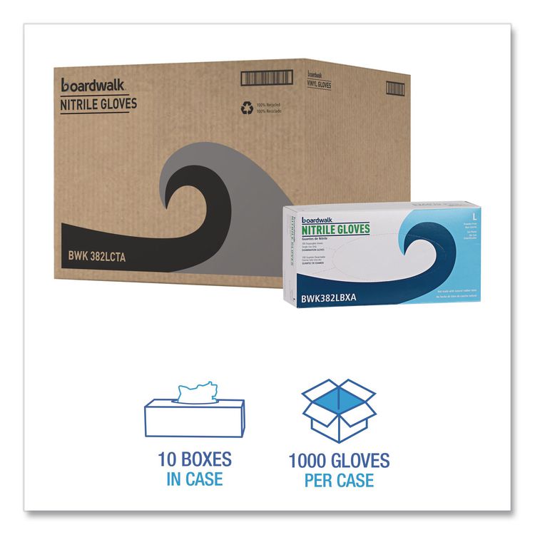 Disposable Examination Nitrile Gloves, Large, Blue, 5 mil, 1,000/Carton