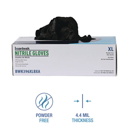 Disposable General-Purpose Powder-Free Nitrile Gloves, X-Large, Black, 4.4 mil, 100/Box