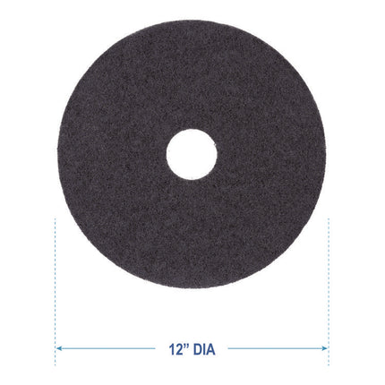 Stripping Floor Pads, 12" Diameter, Black, 5/carton