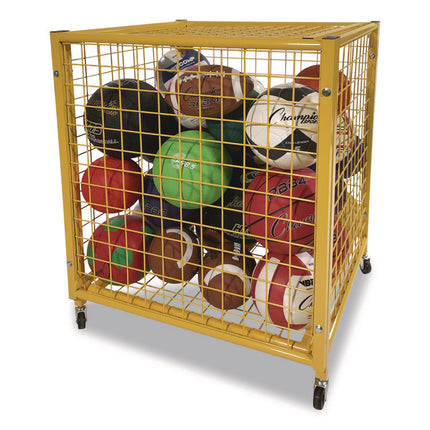 Half Size Lockable Ball Locker, Metal, 132 lb Capacity, 29 x 27 x 31, Yellow