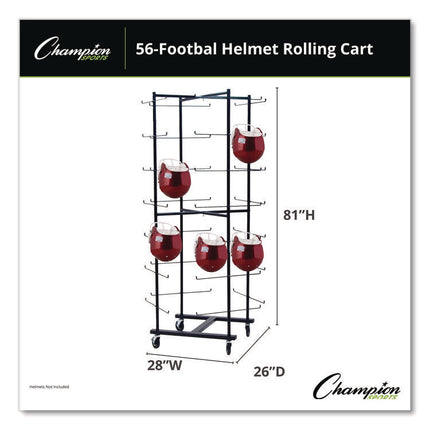 56 Football Helmet Rolling Rack, 26" x 28" x 81", Black