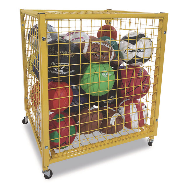 Half Size Lockable Ball Locker, Metal, 132 lb Capacity, 29 x 27 x 31, Yellow