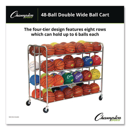 48 Ball Double Wide Ball Cart, Metal, 176 lb Capacity, 24 x 55.5 x 46.5, Chrome