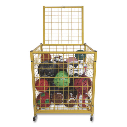 Half Size Lockable Ball Locker, Metal, 132 lb Capacity, 29 x 27 x 31, Yellow