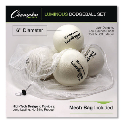 Rhino Skin Luminous Dodgeball Set, 6.3" Diameter, 6/Set