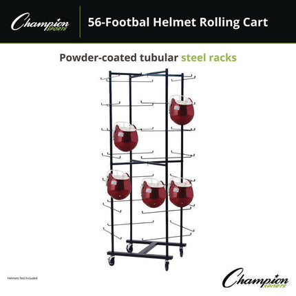 56 Football Helmet Rolling Rack, 26" x 28" x 81", Black