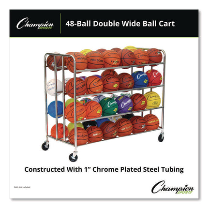 48 Ball Double Wide Ball Cart, Metal, 176 lb Capacity, 24 x 55.5 x 46.5, Chrome
