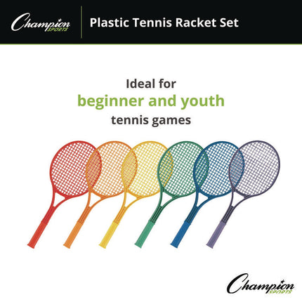 Plastic Tennis Racket Set, Six 21" Rackets, Assorted Colors