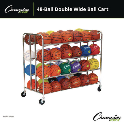 48 Ball Double Wide Ball Cart, Metal, 176 lb Capacity, 24 x 55.5 x 46.5, Chrome