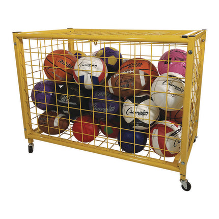 Full Size Lockable Ball Locker, Metal, 132 lb Capacity, 24 x 42 x 29.75, Yellow