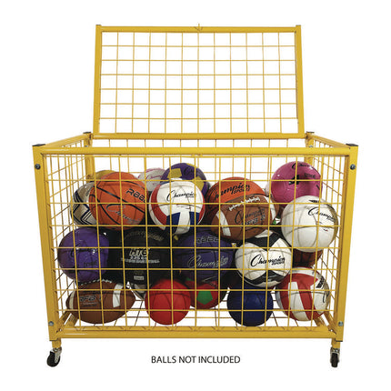 Full Size Lockable Ball Locker, Metal, 132 lb Capacity, 24 x 42 x 29.75, Yellow